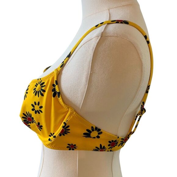 Revolve Solid & Striped Floral Bikini Top Swim Underwire Yellow Black Red Large - Picture 5 of 12